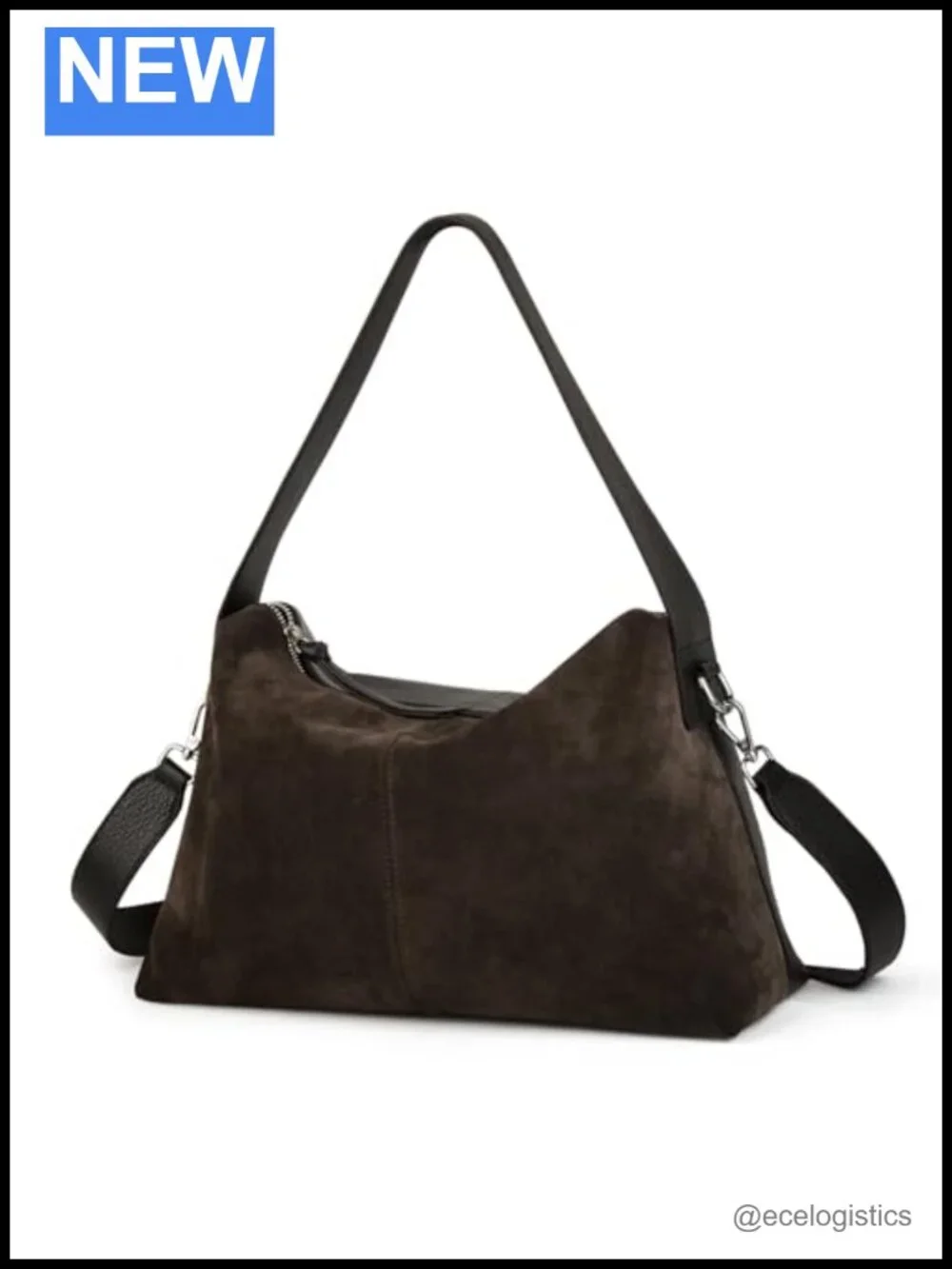 Full Grained Leather Cow Suede Crossbody Hobo Bag with Adjustable Strap